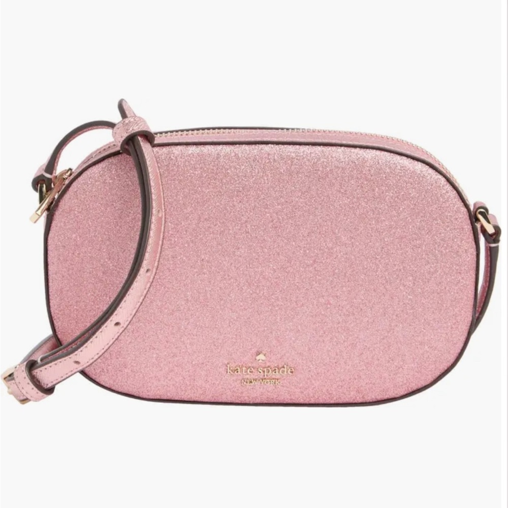 Kate spade pink glimmer oval camera bag glitter, NEW